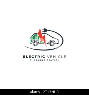 Elektrofahrzeug-Energie-Aufladevektor-Logo-Design, Elektroauto-Ladestation-Logo Stock Vektor