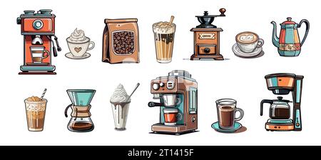 Coffee Elements Vektorset isoliert auf weiß. Stock Vektor