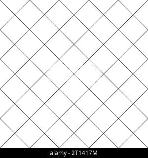 Nahtloses diagonales Kreuzlinienraster. Geometrische Rautenstruktur. Schwarzes diagonales Netz auf weißem Hintergrund. Minimalistisches gestepptes Material. Metallic Stock Vektor
