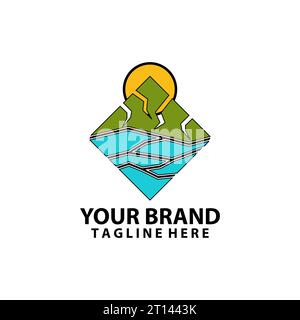 Landschaft Berg Sonne geometrikt Logo Design Vektor Stock Vektor