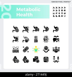 2D-Glyphe-Stil metabolische Gesundheit Symbole gesetzt Stock Vektor