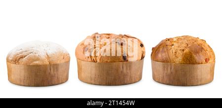 Panettone, traditionelle italienische weihnachtskuchenvariante auf weißem Hintergrund. Stockfoto