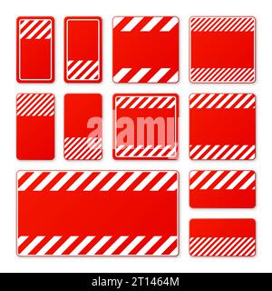 Verschiedene leere rote Warnschilder mit diagonalen Linien. Achtung-, Gefahr- oder Vorsichtshinweis, Baustellenbeschilderung. Realistisches Hinweisschild, Warnung Stock Vektor