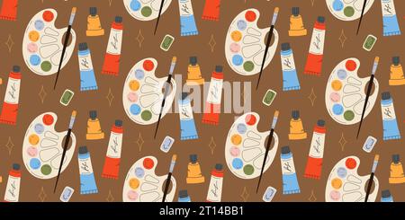 Nahtloses Muster mit Palette, Farben und Pinseln Stock Vektor