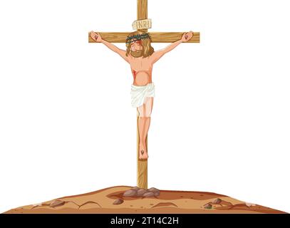 Eine eindrucksvolle Darstellung von Jesus Christus, der am Kreuz gekreuzigt wurde Stock Vektor