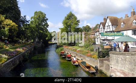 Mieten Sie Punts in malerischer Umgebung, River Great Stour, Canterbury, Kent Stockfoto