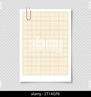 Ein Blatt Diagrammpapier mit Gitter. Millimeter Papierstruktur, geometrisches Muster. Orangefarbene leere Linie zum Zeichnen, Studieren, technischen Engineering oder Skalieren Stock Vektor