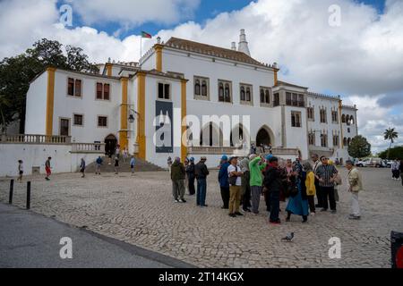 Nationalpalast in Sintra, Portugal. Sintra ist eine Stadt und Gemeinde im Großraum Lissabon in Portugal, für die Ein beliebtes Touristenziel bekannt ist Stockfoto