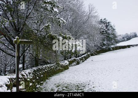 Der Fußweg zum Pinhaw Beacon - Snowy Winter Wonderland in Lothersdale, den Yorkshire Dales, North Yorkshire, England, Großbritannien Stockfoto