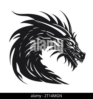 Drachenkopf-Silhouette. Dragon-Logo. Schwarz-weiß-Bild des Drachenkopfes isoliert auf weiß. Vektorabbildung. Stock Vektor