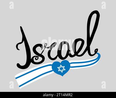 Israel handgeschriebene Flagge Band Typografie Schriftzug Logo Label Banner.Vektor Illustration. Stock Vektor