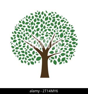 Baumlogo. Baumsymbol isoliert. Niedliches Baumsymbol mit Blättern. Vektorabbildung. Stock Vektor