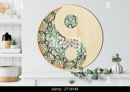 Mandala YIN YANG Multilayer Digital Laser Cut ist speziell für Laserschnitte, CNC-Fräsmaschinen und andere Schneidemaschinen vorbereitet. Stock Vektor