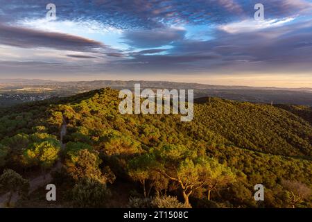 Die Hügel von Anoia @ Anoia, Katalonien, Spanien, fotografiert am herbstlichen Abendlicht Stockfoto