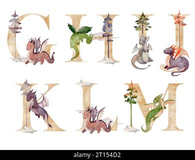 Wasserfarben Drachen Buchstaben. Stockfoto