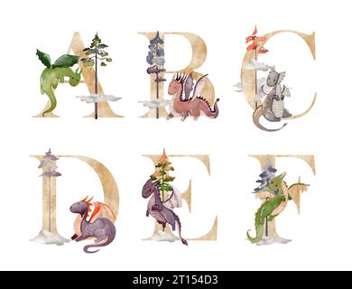 Wasserfarben Drachen Buchstaben. Stockfoto