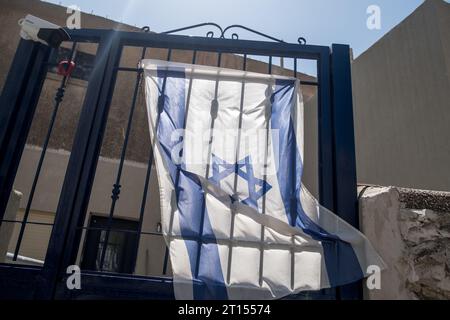 Michael Bunel / Le Pictorium - Konflikt in Gaza - 18/05/2018 - Palästina / Gazastreifen / Gaza - am Eingang eines Hauses, in dem eine israelische Flagge fliegt, ist Eine Kamera installiert. Mai 2018. Jerusalem. Stockfoto