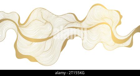 Vektorlinie luxuriöse goldene Wellen, abstrakter Hintergrund, elegantes Muster. Liniendesign für Innenarchitektur, Textil, Textur, Poster, Paket, Verpackungen Stock Vektor