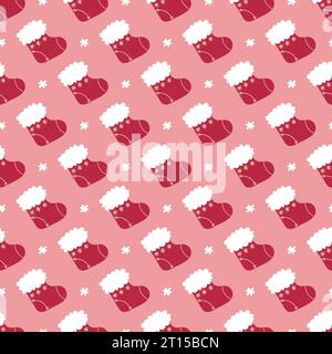 Nahtloses Vektor-Muster mit Weihnachtssocken Schneeflocken Stock Vektor