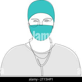 Eine durchgehende Linienzeichnung des medizinischen Arbeiters. Einzeilige gezeichnete Chirurgen-Silhouette. Strichgrafik-Kritzelvektor-Illustration Stock Vektor