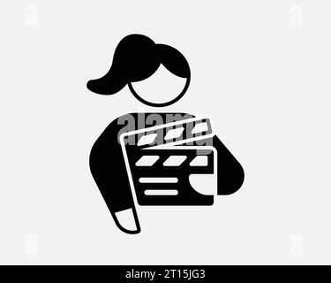 Weibliche Filmregisseurin Icon Mädchen Frau Film Kino Unterhaltung Produzent Medien Kunst Karriere Job Schwarz weiß Umrisslinie Form Zeichen Symbol EPS Vektor Stock Vektor