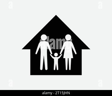 Familie Home Icon Haus Eltern Zild Mutter Vater Sohn liebende Einheit Pflege Hände zusammen halten Schwarz weiß Form Linie Umrisszeichen Symbol EPS Vektor Stock Vektor