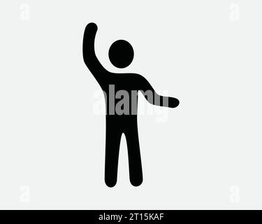 Mann dehnen Icon Zeichen Symbol Stick Figur männliche Männer Geste Übung Erheben Hand Punkt Zeigen Vektor EPS Bild Illustration Artwork Clipart Stock Vektor