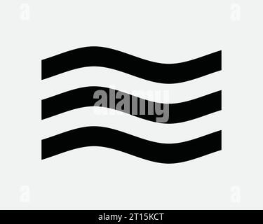 Welle Icon Wellen Wasser Linien Gezeiten Meer Ozean Aqua See Fluss Tidal Storm Drain Sturm Regenwasser Strand Schwarz weiß Umrisslinie Form Zeichen Symbol EPS Vektor Stock Vektor