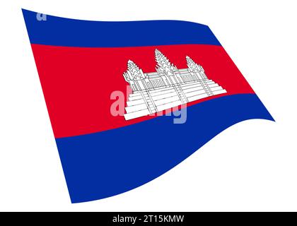 3D-Illustration mit der gewundenen Flagge Kambodschas mit Beschneidungspfad Stockfoto