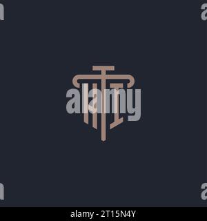 HI Initial Logo Monogramm mit Säulen-Symbol Design Vektor Stock Vektor