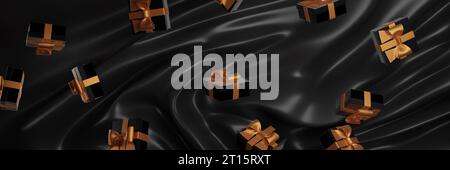 Black Friday-Werbebanner. Geschenkboxen. 3D-Rendering Stockfoto