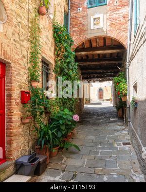 Malerische Aussicht im kleinen Dorf Scrofiano in der Nähe von Sinalunga. Provinz Siena, Toskana, Italien. Stockfoto