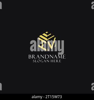 IV Initial Monogramm mit sechseckigem Logo und kreativem geometrischem Logo-Design Stock Vektor