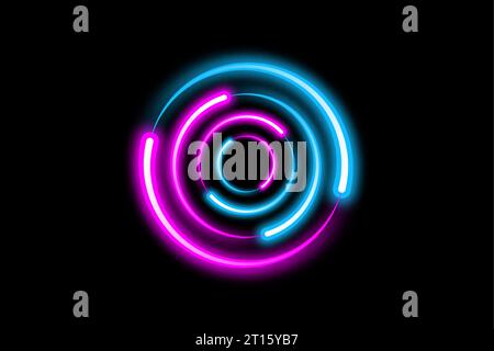 Dynamische Kreise Neoneffekt Sci-Fi futuristische abstrakte Farbverlauf Blau Lila Rosa Neon leuchtende runde Röhren mit rundem Design. Logo-Designvorlage. Vektor Stock Vektor