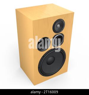 HiFi-Lautsprecher mit isolierten Lautsprechern auf weißem Hintergrund. 3D Rendern von Audiogeräten wie Boombox für Tonaufnahmen Stockfoto