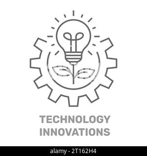 Innovative Vektortechnologie Konzept im Linienstil. Glühlampe wächst und Radgetriebe. Innovatives Konzept für Technologien. Technologie Stock Vektor