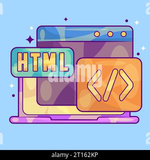 Laptop mit HTML Script Concept Vector Stockfoto