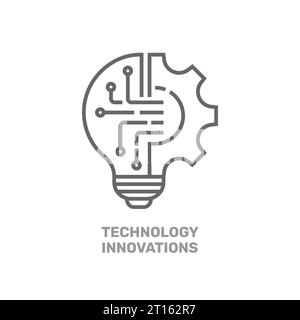 Symbol für Innovationstechnologien mit Glühbirne und Gear-Schild. Creative Solution Glühlampe und Zahnradvektorsymbol. EPS 10 Stock Vektor