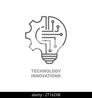 Symbol für Innovationstechnologien mit Glühbirne und Gear-Schild. Creative Solution Glühlampe und Zahnradvektorsymbol. EPS 10 Stock Vektor