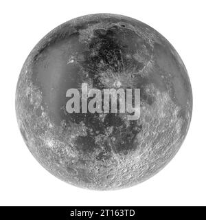 Mond mit realistischer Texturkarte, 3D-Rendering isoliert auf weißem Hintergrund Stockfoto