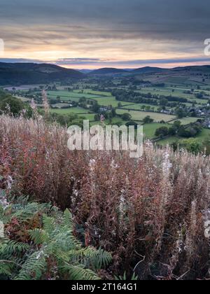 Blick vom Clunbury Hill in der Nähe von Craven Arms in South Shropshire, England, Großbritannien Stockfoto