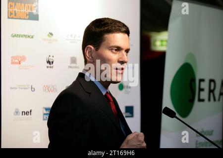 David Miliband Abgeordneter sprach 2008 auf der Klimaklinik der Labour Party Stockfoto