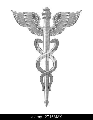 Caduceus medizinisches Symbol, Vintage Gravur Zeichnung Stil Vektor Illustration Stock Vektor