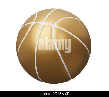 Goldene Basketballsportausrüstung. Abbildung des 3D-Renderings isoliert auf weißem Hintergrund. Stockfoto