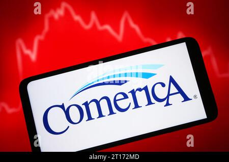 Ukraine. Oktober 2023. In dieser Abbildung ist das Comerica Incorporated Logo auf einem Smartphone-Bildschirm zu sehen. Quelle: SOPA Images Limited/Alamy Live News Stockfoto