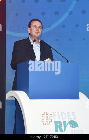 Rio de Janeiro, Brasilien, 25. September 2023. Eduardo Paes, Bürgermeister der Stadt Rio de Janeiro, fand im Rahmen DES FIDESDIENSTES 2023 im Windsor Hotel statt. Stockfoto