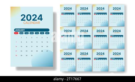 Calendar 2024 Unternehmensvorlage Design Set. Die Woche beginnt am sonntag Stock Vektor