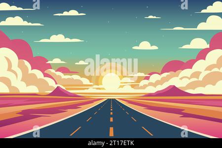 Weg in die Unendlichkeit, Urlaubsreise, Banner Horizont Road Sky. Vektor Stock Vektor