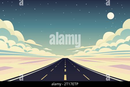 Weg in die Unendlichkeit, Urlaubsreise, Banner Horizont Road Sky. Vektor Stock Vektor