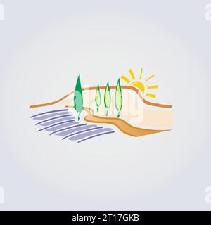 Symbol Natur, Landschaft, Laub, Leaves Hill Water Sun und Wind Energy Sustainable Logo für umweltfreundliche Umwelt Stock Vektor